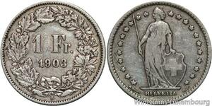R5088 Switzerland 1 Franc Helvetia 1903 B Berne Silver -> Make offer