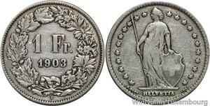R5089 Switzerland 1 Franc Helvetia 1903 B Berne Silver -> Make offer
