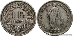 R5090 Switzerland 1 Franc Helvetia 1903 B Berne Silver -> Make offer