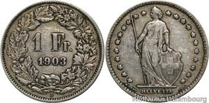 R5091 Switzerland 1 Franc Helvetia 1903 B Berne Silver -> Make offer