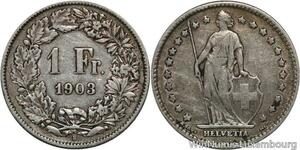 R5092 Switzerland 1 Franc Helvetia 1903 B Berne Silver -> Make offer