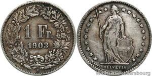 R5094 Switzerland 1 Franc Helvetia 1903 B Berne Silver -> Make offer