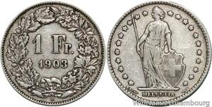 R5095 Switzerland 1 Franc Helvetia 1903 B Berne Silver -> Make offer