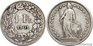R5096 Switzerland 1 Franc Helvetia 1901 B Berne Silver -> Make offer
