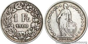 R5099 Switzerland 1 Franc Helvetia 1900 B Berne Silver -> Make offer