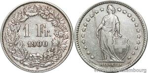 R5100 Switzerland 1 Franc Helvetia 1900 B Berne Silver Quality !!  -> Make offer