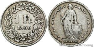R5101 Switzerland 1 Franc Helvetia 1899 B Berne Silver -> Make offer