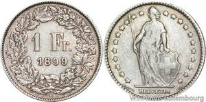 R5103 Switzerland 1 Franc Helvetia 1899 B Berne Silver -> Make offer