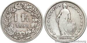 R5105 Switzerland 1 Franc Helvetia 1898 B Berne Silver -> Make offer
