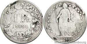 R5109 Switzerland 1 Franc Helvetia 1894 B Berne Silver -> Make offer