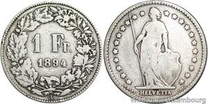 R5110 Switzerland 1 Franc Helvetia 1894 A Paris Silver -> Make offer