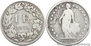 R5112 Switzerland 1 Franc Helvetia 1875 B Berne Silver -> Make offer