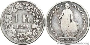 R5114 Switzerland 1 Franc Helvetia 1875 B Berne Silver -> Make offer