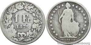 R5115 Switzerland 1 Franc Helvetia 1875 B Berne Silver -> Make offer