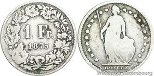R5118 Switzerland 1 Franc Helvetia 1875 B Berne Silver -> Make offer