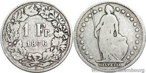 R5119 Switzerland 1 Franc Helvetia 1876 B Berne Silver -> Make offer