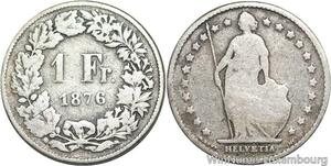 R5120 Switzerland 1 Franc Helvetia 1876 B Berne Silver -> Make offer
