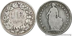 R5122 Switzerland 1 Franc Helvetia 1876 B Berne Silver -> Make offer