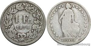 R5125 Switzerland 1 Franc Helvetia 1876 B Berne Silver -> Make offer