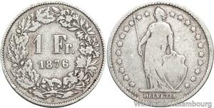 R5128 Switzerland 1 Franc Helvetia 1876 B Berne Silver -> Make offer