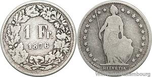 R5129 Switzerland 1 Franc Helvetia 1876 B Berne Silver -> Make offer