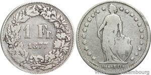 R5130 Switzerland 1 Franc Helvetia 1877 B Berne Silver -> Make offer