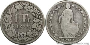 R5131 Switzerland 1 Franc Helvetia 1877 B Berne Silver -> Make offer