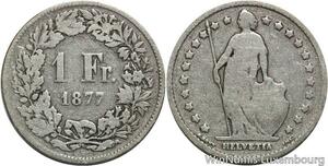 R5132 Switzerland 1 Franc Helvetia 1877 B Berne Silver -> Make offer