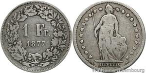 R5133 Switzerland 1 Franc Helvetia 1877 B Berne Silver -> Make offer