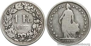 R5135 Switzerland 1 Franc Helvetia 1877 B Berne Silver -> Make offer