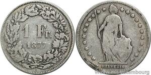 R5136 Switzerland 1 Franc Helvetia 1877 B Berne Silver -> Make offer