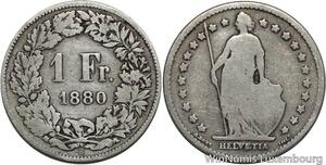 R5138 Switzerland 1 Franc Helvetia 1880 B Berne Silver -> Make offer