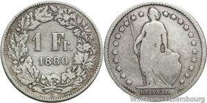 R5139 Switzerland 1 Franc Helvetia 1880 B Berne Silver -> Make offer