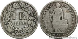 R5140 Switzerland 1 Franc Helvetia 1880 B Berne Silver -> Make offer