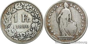 R5142 Switzerland 1 Franc Helvetia 1880 B Berne Silver -> Make offer
