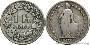 R5144 Switzerland 1 Franc Helvetia 1886 B Berne Silver -> Make offer