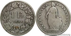 R5145 Switzerland 1 Franc Helvetia 1886 B Berne Silver -> Make offer