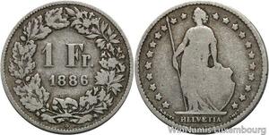 R5147 Switzerland 1 Franc Helvetia 1886 B Berne Silver -> Make offer