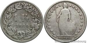 R5148 Switzerland 1 Franc Helvetia 1886 B Berne Silver -> Make offer