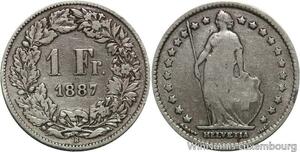 R5149 Switzerland 1 Franc Helvetia 1887 B Berne Silver -> Make offer
