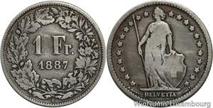 R5150 Switzerland 1 Franc Helvetia 1887 B Berne Silver -> Make offer