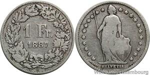 R5151 Switzerland 1 Franc Helvetia 1887 B Berne Silver -> Make offer