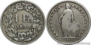 R5152 Switzerland 1 Franc Helvetia 1899 B Berne Silver -> Make offer