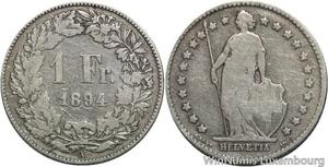 R5154 Switzerland 1 Franc Helvetia 1894 A Paris Silver -> Make offer