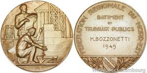 R5220 Médaille Fédération Nationale Nord Est Travaux Publics Bozzonetti 1949 SUP