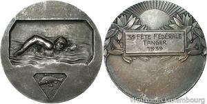 R5260 Médaille Maroc Colonies 3ème Fête Fédérale Tanger Natation 1939 Silvered