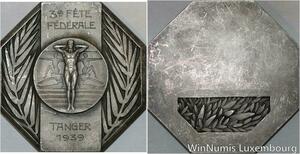 R5271 Rare Medal Maroc Colonies Fête Fédérale Tanger Art Déco 1939 Silvered SUP
