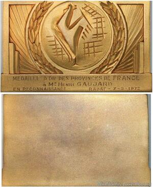 R5289 Plaque Maroc Médaille d'or Provinces de France Henri Gaujard 1972 SUP