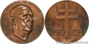 R5320 Médaille Général de Gaulle Président Croix de Lorraine 1983 Coeffin SUP