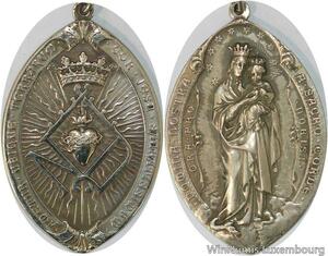 R5360 Rare Vatican Plaque 77mm Madonna Christ Sacred Heart Silvered AU